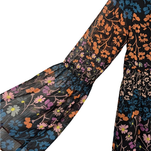 NWT BCBG Lace Up Front Floral with Metallic Threads Print Dress XS - Picture 12 of 12